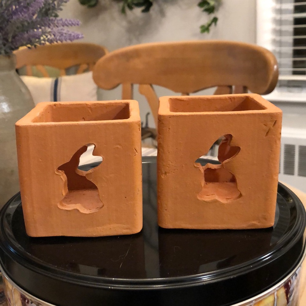 Terra-cotter bunny candle holders